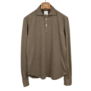 Long-sleeve polo shirt with soft collar, Brown double-face cotton cashmere (restock)