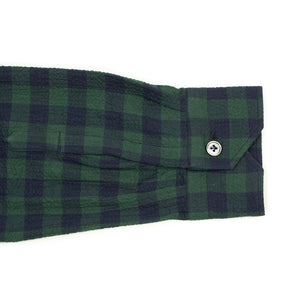 Green and blue check cotton popover shirt, one-piece Miami collar (restock)