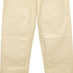 Double knee trouser in reversed cream brushed back cotton twill