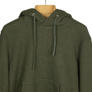 Fleece hooded sweatshirt in dark olive cotton and lyocell