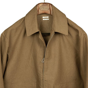 Mechanic blouson in tobacco brown paper and linen
