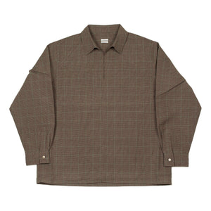 Popover shirt in brown check wool linen rayon