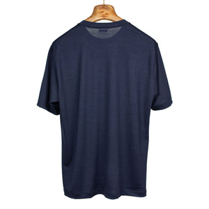 Short sleeve t-shirt in navy washable wool jersey