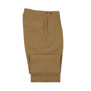 Relaxed pleated trousers in tobacco brown paper and linen
