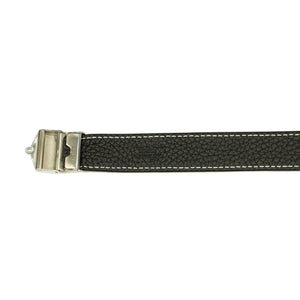 Long belt with vintage brass pin buckle in black tumbled leather