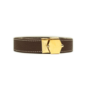 Long belt with vintage brass pin buckle in Teck brown tumbled leather