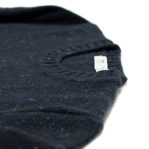 Crewneck sweater in navy blue donegal merino and cashmere