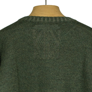 Crewneck sweater in Avocado green merino, cashmere, alpaca & silk