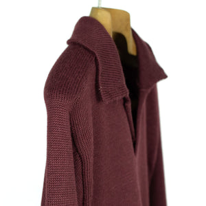 Long sleeve saddle shoulder polo in Bramble wine alpaca and silk