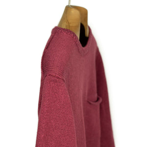 Exclusive knit pocket tee shirt in Raspberry linen
