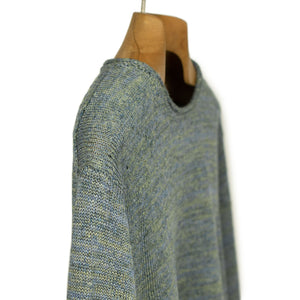 Rolled edge tunic sweater in Oyster blue-green linen
