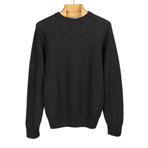 All-over moss stitch crewneck sweater in black linen