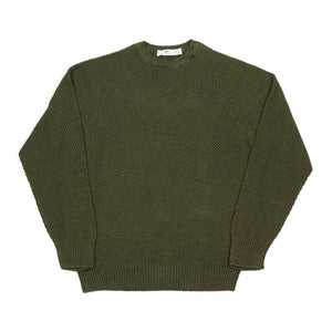 All-over moss stitch crewneck sweater in green linen