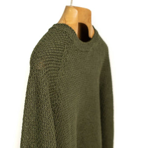 All-over moss stitch crewneck sweater in green linen