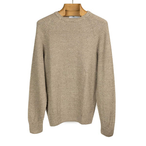 All-over moss stitch crewneck sweater in natural marled linen