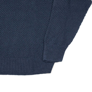 All-over moss stitch crewneck sweater in navy linen