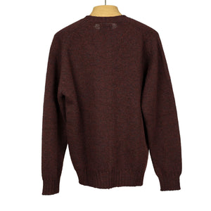 Shetland wool crewneck sweater, "Peat" maroon mix (restock)