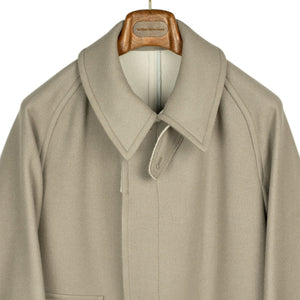 Traveler Coat in dove grey extra fine reverse cloth melton wool