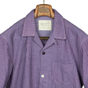 Ronen camp shirt in lavender lace embroidered cotton