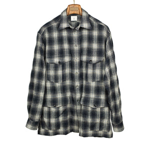 "The Shell Collector" field shirt jacket in navy and ecru check cotton and wool flannel