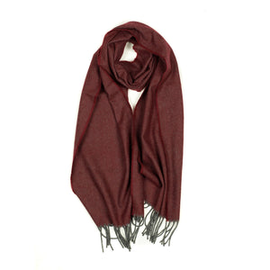 Herringbone scarf in burgundy and grey cashmere