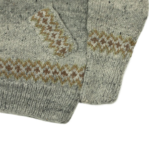 Chamula handknit cowichan style zipped cardigan in pearl grey Fair Isle merino wool (restock)