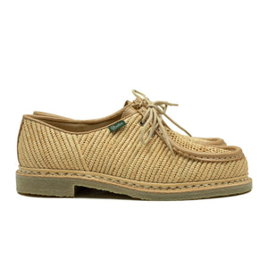 Michael Raphia tyrolean derbies in natural raffia and leather piping