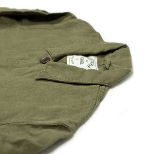 Labura unlined chore jacket in olive green washed linen (restock)