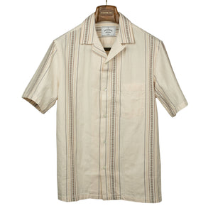 Tapestry camp collar shirt in beige cotton with embroidered stripes