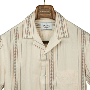 Tapestry camp collar shirt in beige cotton with embroidered stripes