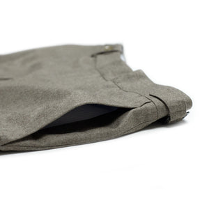 Higher-rise light brown wool worsted flannel trousers