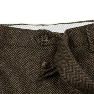 Tweed-like trousers in brown herringbone wool cashmere (restock)