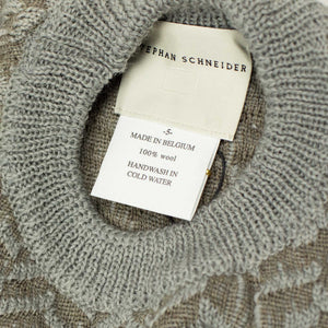 "Gauge" crewneck raglan sweater in beige raised herringbone wool