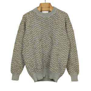 "Gauge" crewneck raglan sweater in beige raised herringbone wool