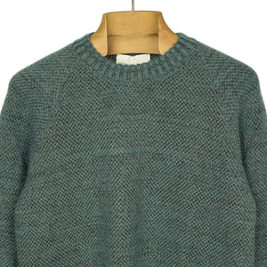 "Boucle" crewneck raglan sweater in "Petrol" wool mohair birdseye