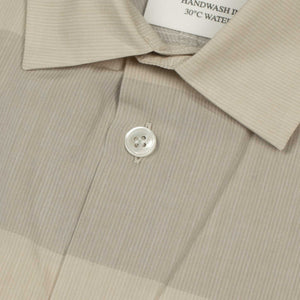 Horizon woven polo shirt in tan striped cotton broadcloth