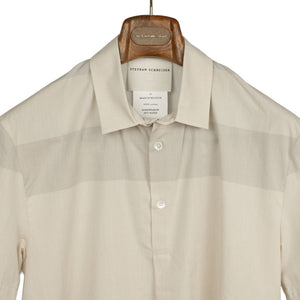 Horizon woven polo shirt in tan striped cotton broadcloth