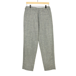 "Combing" pleated easy pants in "Foggy' light grey and blue grid wool