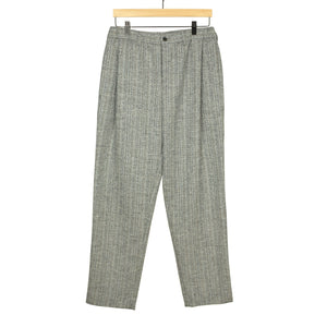 "Combing" pleated easy pants in "Foggy' light grey and blue grid wool