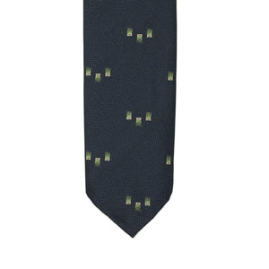 Navy silk crepe tie with mint green retro jacquard motifs