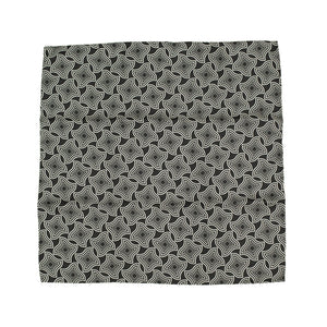 Black hand-printed silk pocket square, large retro geometric print