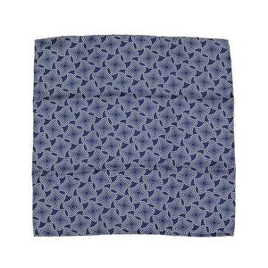 Blue hand-printed silk pocket square, large retro geometric print