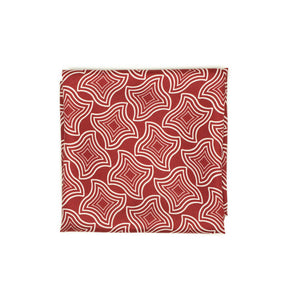 Burgundy hand-printed silk pocket square, large retro geometric print
