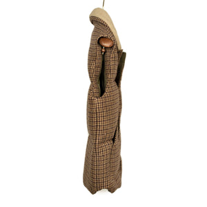 Down-filled vest in beige and brown lambswool gunclub check