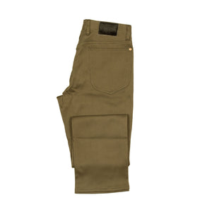 Five pocket pants in faded olive Japanese bedford cord