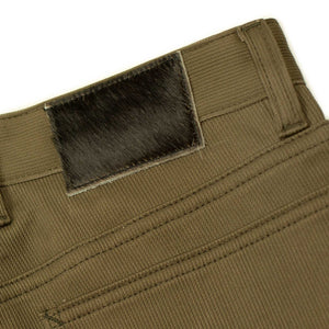 Five pocket pants in faded olive Japanese bedford cord