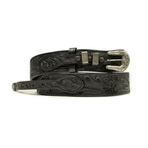 Hand tooled ranger belt in black leather
