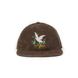 Exclusive corduroy cap in chocolate with mallard embroidery (restock)