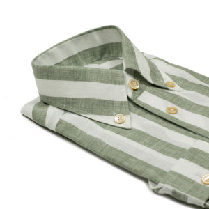 G. Inglese Green wide stripe linen shirt