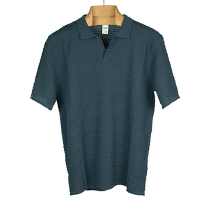 GRP Bubble-knit short sleeve cotton polo shirt, storm blue